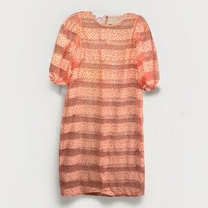 Anthropologie COREY LYNN CALTER Dress Large Coral Rommi Organza Polka Dot Sheer